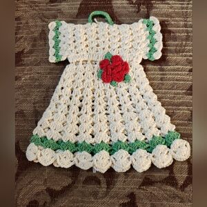 Handmade Crochet Dress Hanger with Red Flower